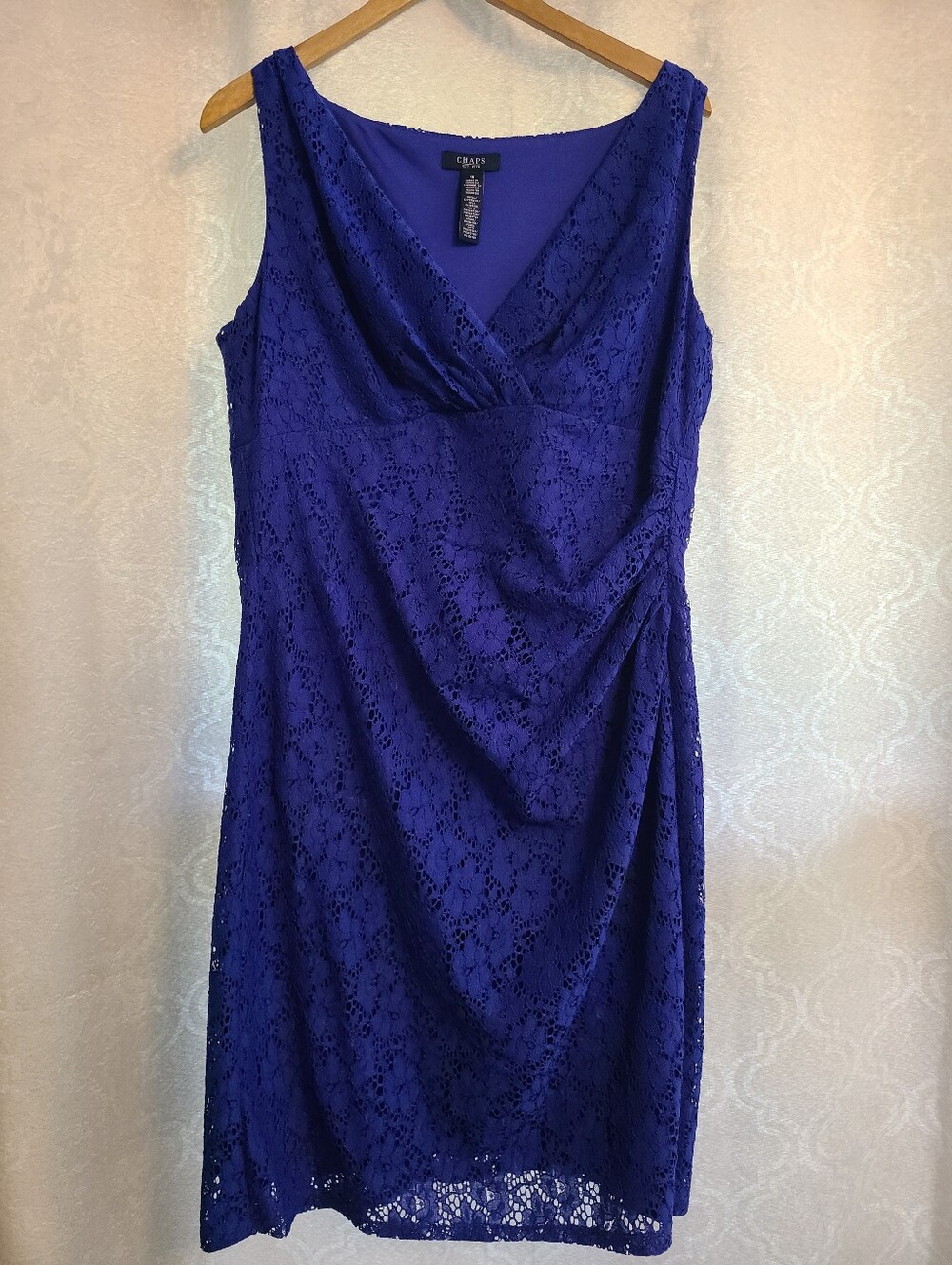 Chaps Womens Royal Blue Lace V-Neck Dress